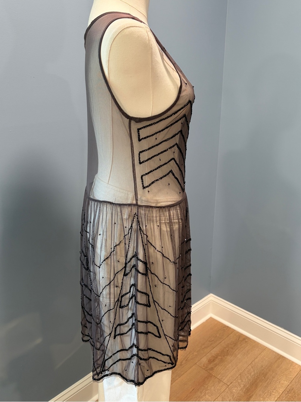 Free People Beaded Sheer Mesh Dress Art Deco Sleeveless Mini - Picture 5 of 8